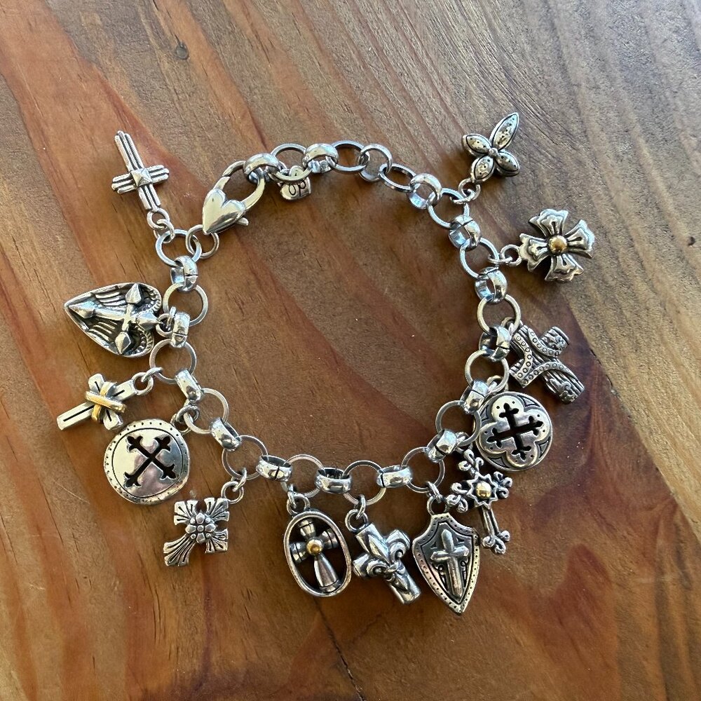 Brighton Sanctum Crosses of the World Silver Gold Plated Charm Bracelet